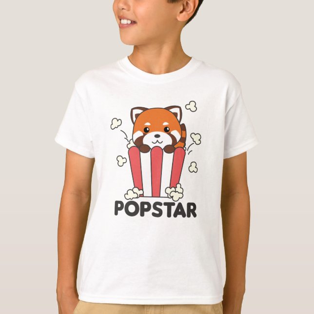 Camiseta Panda Rojo Popcorn Popstar Funny Pun (Anverso)