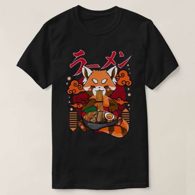 Camiseta Panda rojo Ramen fideos japoneses Pandas Pullov (Diseño del anverso)
