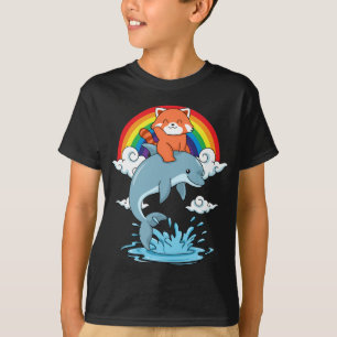 Camiseta Panda Rojo Regalos Niños Kawaii Delfín Panda Roj