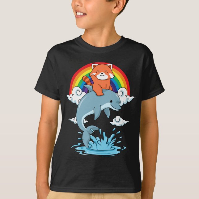 Camiseta Panda Rojo Regalos Niños Kawaii Delfín Panda Rojo (Anverso)