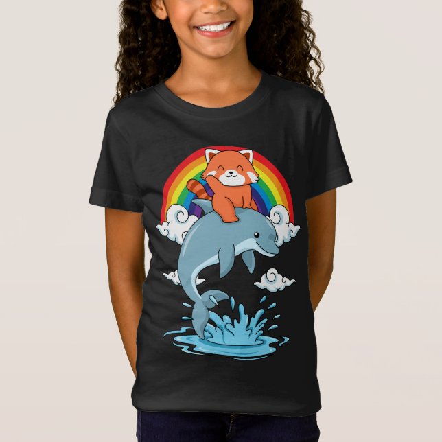 Camiseta Panda Rojo Regalos Niños Kawaii Delfín Panda Rojo (Anverso)
