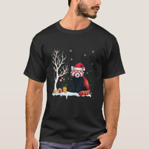 Camiseta Panda Rojo Santa Hat Navidades de luz de árbol fes