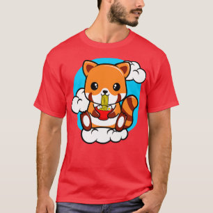 Camiseta Panda Rojo Sentado En Una Nube Y Comiendo Ramen