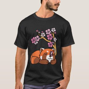 Camiseta Panda Rojo Sleeg Kawaii Flo de cerezo japonés