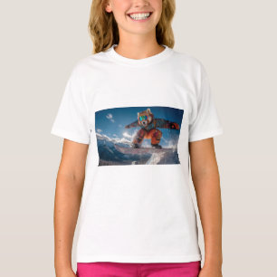 Camiseta Panda Rojo Snowboard en un colorido traje de nieve