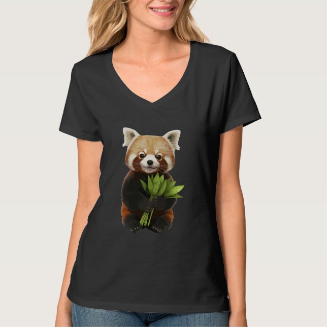 Camiseta Panda rojo sosteniendo un ramo de flores (Anverso)