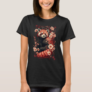 Camiseta Panda rojo vintage Flor japonesa de cerezo en flor