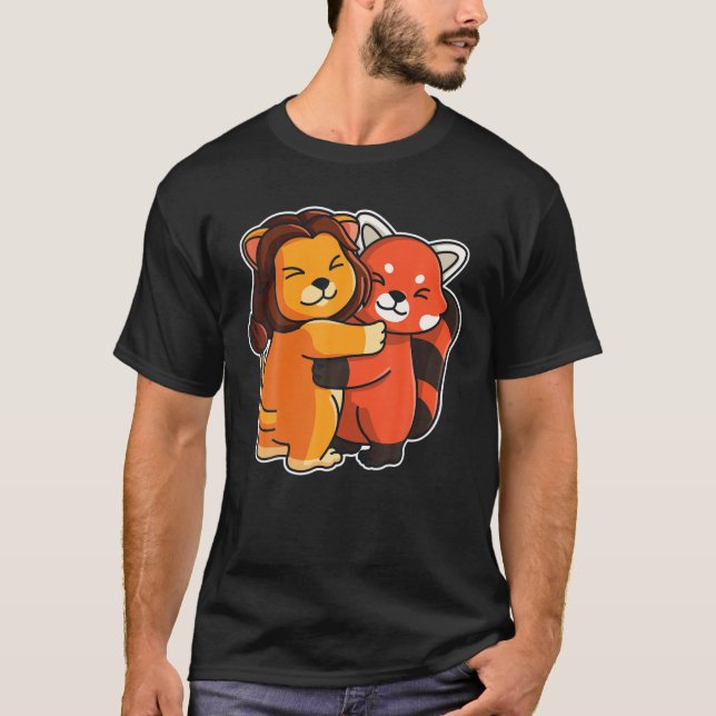 Camiseta Panda Rojo Y Animales De Cuta De León Para Mujeres (Anverso)