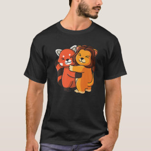 Camiseta Panda Rojo Y Animales De Zoológico Lion Cute Abraz