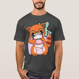 Camiseta Panda Rojo Y Boba Tea Bubble Otaku Cute Anime Bea