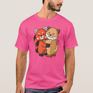 Camiseta Panda Rojo y Gatito Animales de Zoológico Adorable