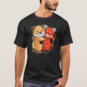 Camiseta Panda Rojo Y Gato Animales Lindos Para Mujeres Hu