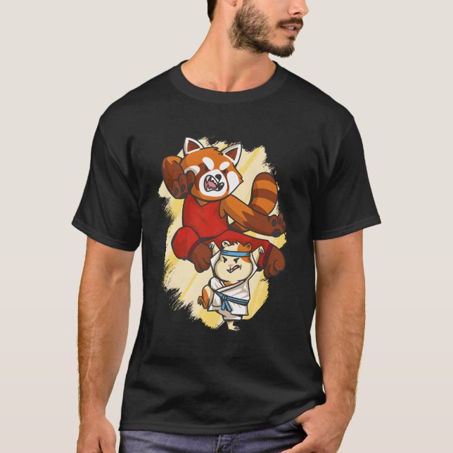 Camiseta Panda Rojo Y Karate De Combate De Hamster (Anverso)