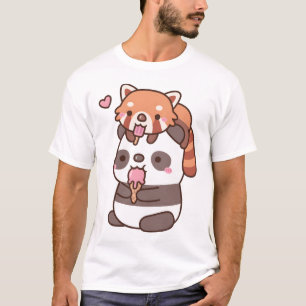 Camiseta Panda Rojo Y Panda Cuidados Comiendo Helados Para 