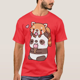 Camiseta Panda Rojo Y Panda Cuidados Comiendo Helados Para 