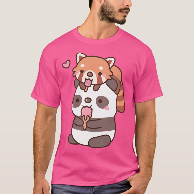 Camiseta Panda Rojo Y Panda Cuidados Comiendo Helados Para  (Anverso)