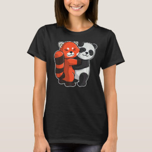 Camiseta Panda Rojo Y Panda Cute Animales Para Mujeres Anim