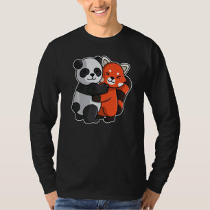 Camiseta Panda Rojo Y Panda Cute Animales Para Mujeres Anim