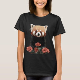 Camiseta Panda rojo y rosas