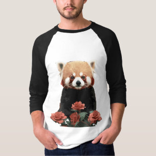Camiseta Panda rojo y rosas