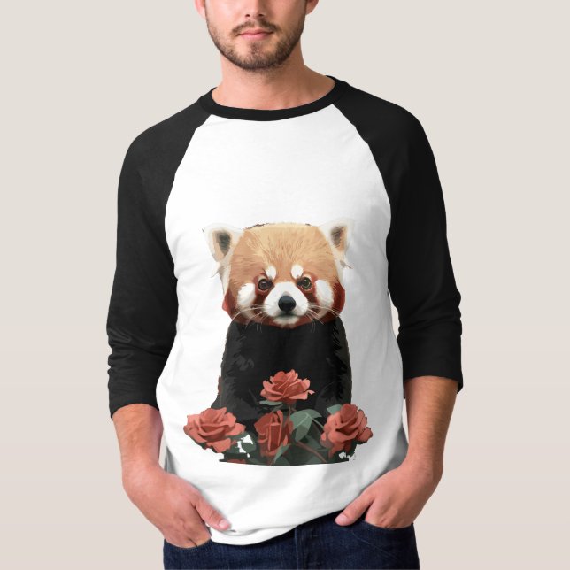 Camiseta Panda rojo y rosas (Anverso)