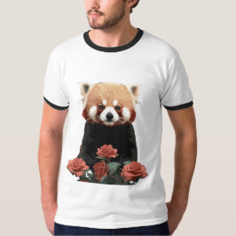 Camiseta Panda rojo y rosas