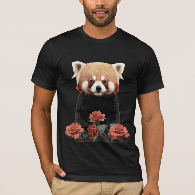 Camiseta Panda rojo y rosas (Anverso)