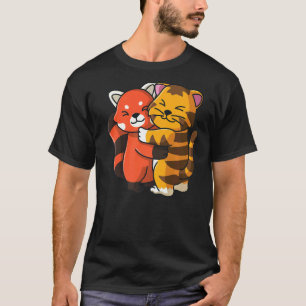 Camiseta Panda Rojo Y Tigre Cuidan A Los Animales Abrazando