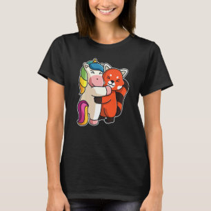 Camiseta Panda Rojo Y Unicornio Cutan Animales Para Mujeres