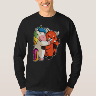 Camiseta Panda Rojo Y Unicornio Cutan Animales Para Mujeres
