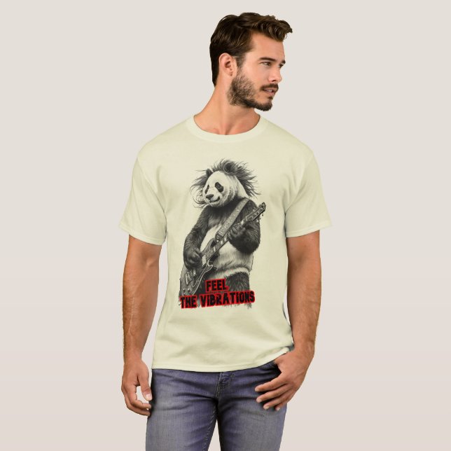 Camiseta Panda salvaje tocando Rock & Roll en un fondo negr (Anverso completo)