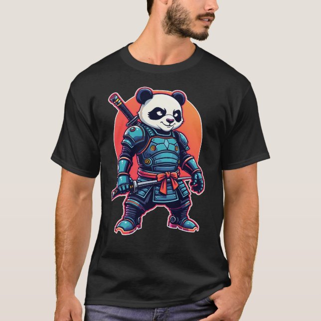 Camiseta Panda Samurai Robot Estilo Único Animal Cyberpunk (Anverso)