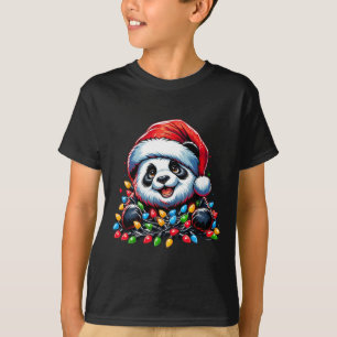 Camiseta Panda Santa Luz de Navidad Pijama de Panda de Navi