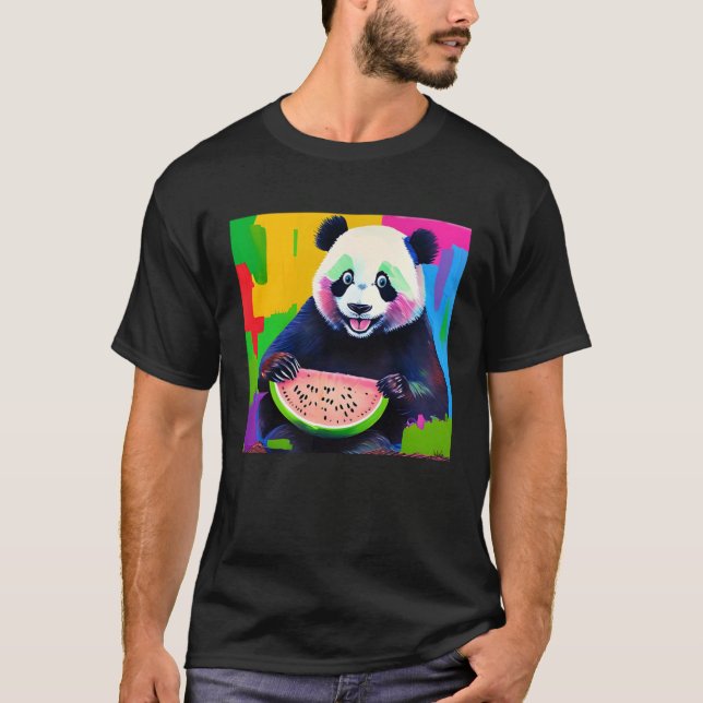 Camiseta Panda se come una pintura de aceite de melón de ag (Anverso)