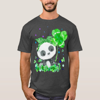 Camiseta Panda sostiene Estrellas De Shamrock Cute St Patri