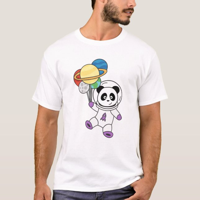 Camiseta Panda Space Planet Moon Earth Astronauta Saturn (Anverso)