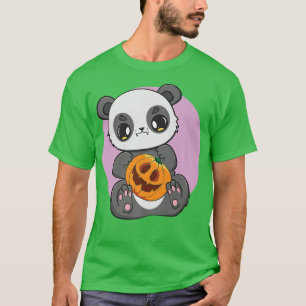 Camiseta Panda Sujetando Calabaza Cute Oso De Anime Para Ha