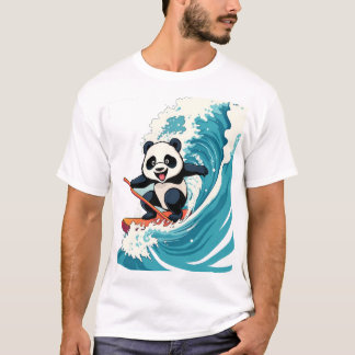 Camiseta Panda Surfing a Wave T-Shirt - Fun Surfing Panda