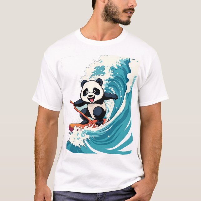 Camiseta Panda Surfing a Wave T-Shirt - Fun Surfing Panda (Anverso)