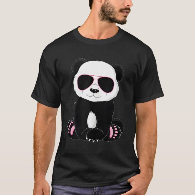 Camiseta Panda Teddy Bear Nerd Aviador Gafas de sol (Anverso)
