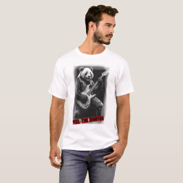 Camiseta Panda tocando la guitarra sobre un fondo negro 