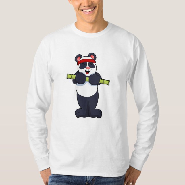 Camiseta Panda trabajando con peso de bambú (Anverso)