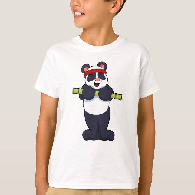 Camiseta Panda trabajando con peso de bambú (Anverso)