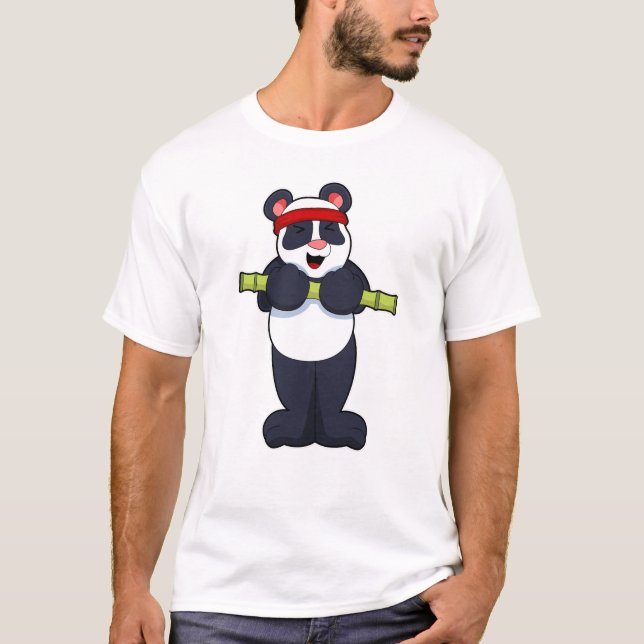 Camiseta Panda trabajando con peso de bambú (Anverso)