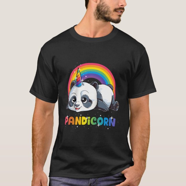 Camiseta Panda Unicorn Pandicorn Pandacora Arcoiris Basebal (Anverso)