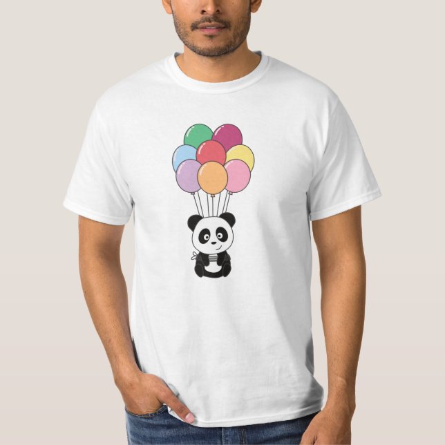Camiseta Panda vuela Con Globos Coloridos (Anverso)