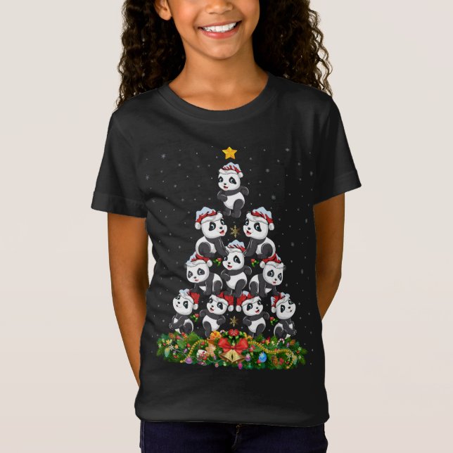 Camiseta Panda Xmas Tree Gift Santa Hat Panda Navidades (Anverso)