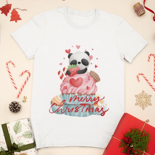 Camiseta Panda y pastel rosa | Mujeres Navidades Personaliz (Subido por el creador)