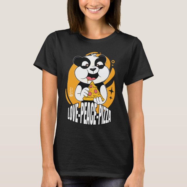 Camiseta Panda Y Pizza Mujeres Negras (Anverso)