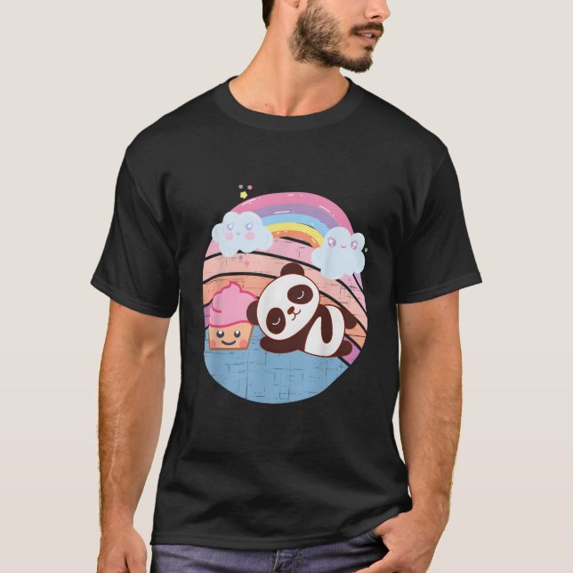 Camiseta Panda Y Torta De Fresas A Arcoiris Kawaii Anim (Anverso)